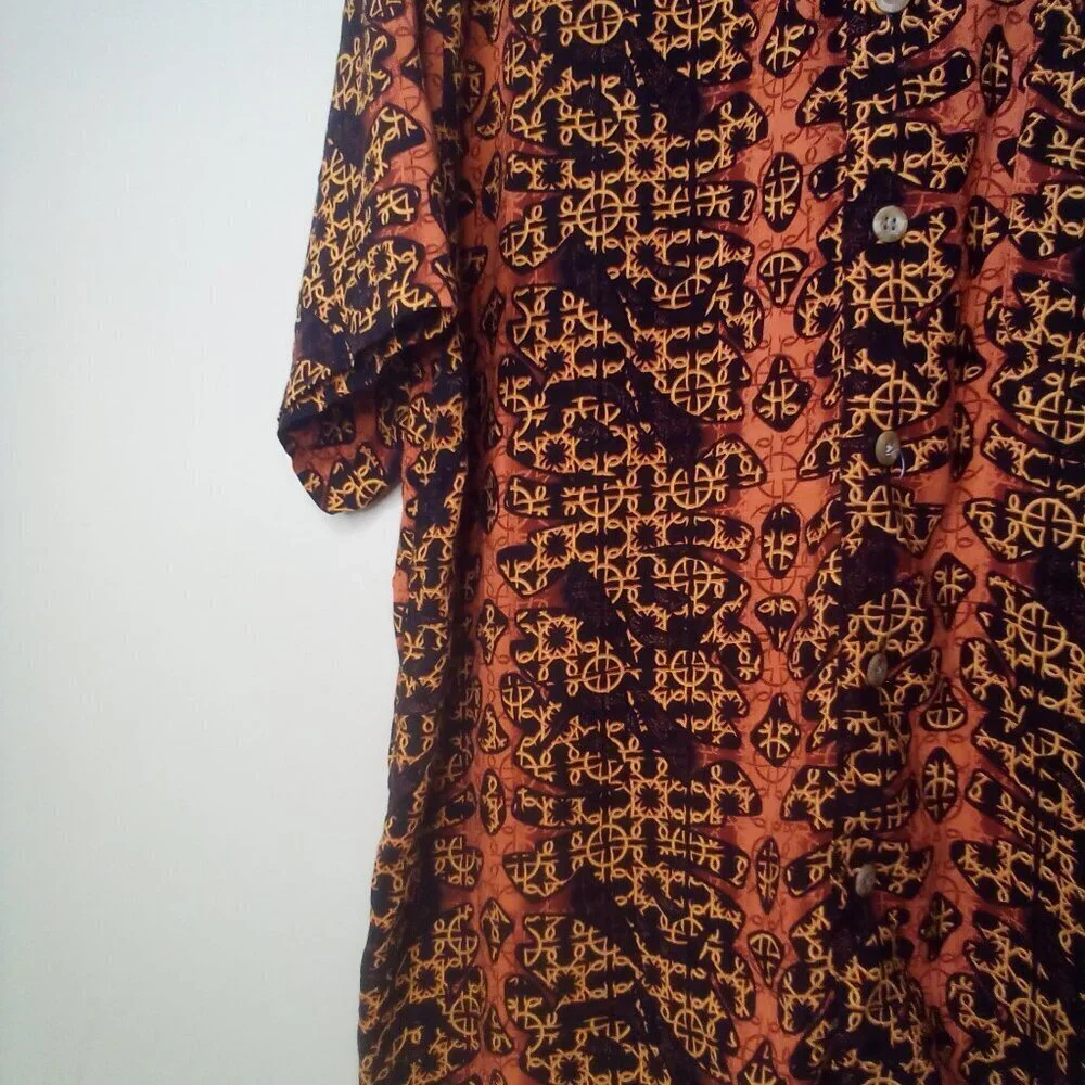 Morro Bay Shirt M Men Short Sleeve Button Up Pattern Brown Black